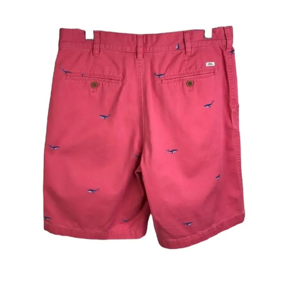 Izod Saltwater Chino Short Mens‎ Size 32 Waist 16 Salmon Red Whale Print Preppy